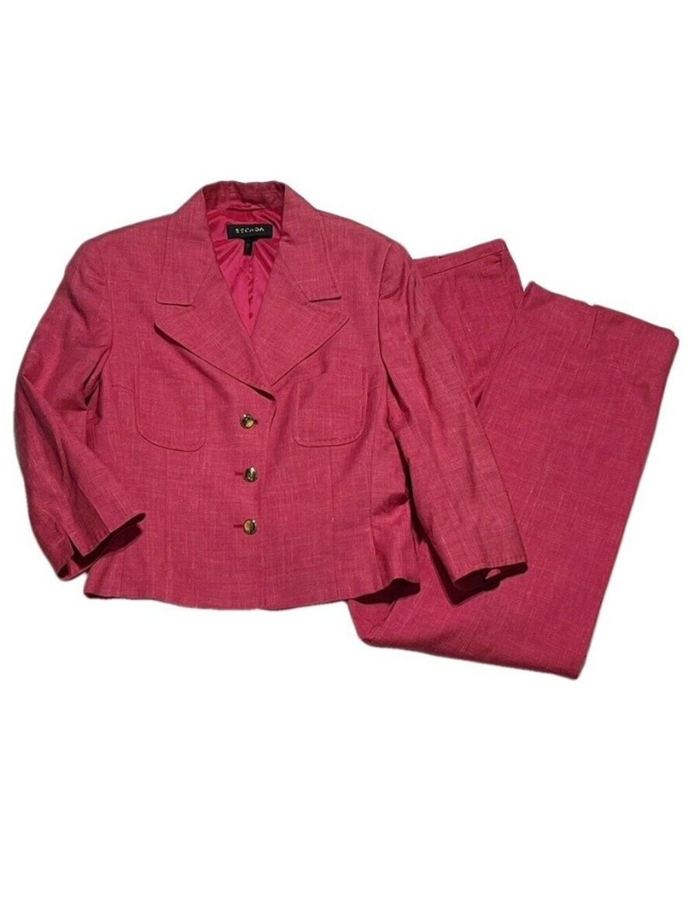 Vintage 1990s Escada Pink Linen Blend Blazer & Trousers Suit Set For Women
